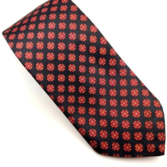 Orsini of Florence Italy - Men's Tie - Foulard Narrow Black Red All Over Design - Picture 1 of 5